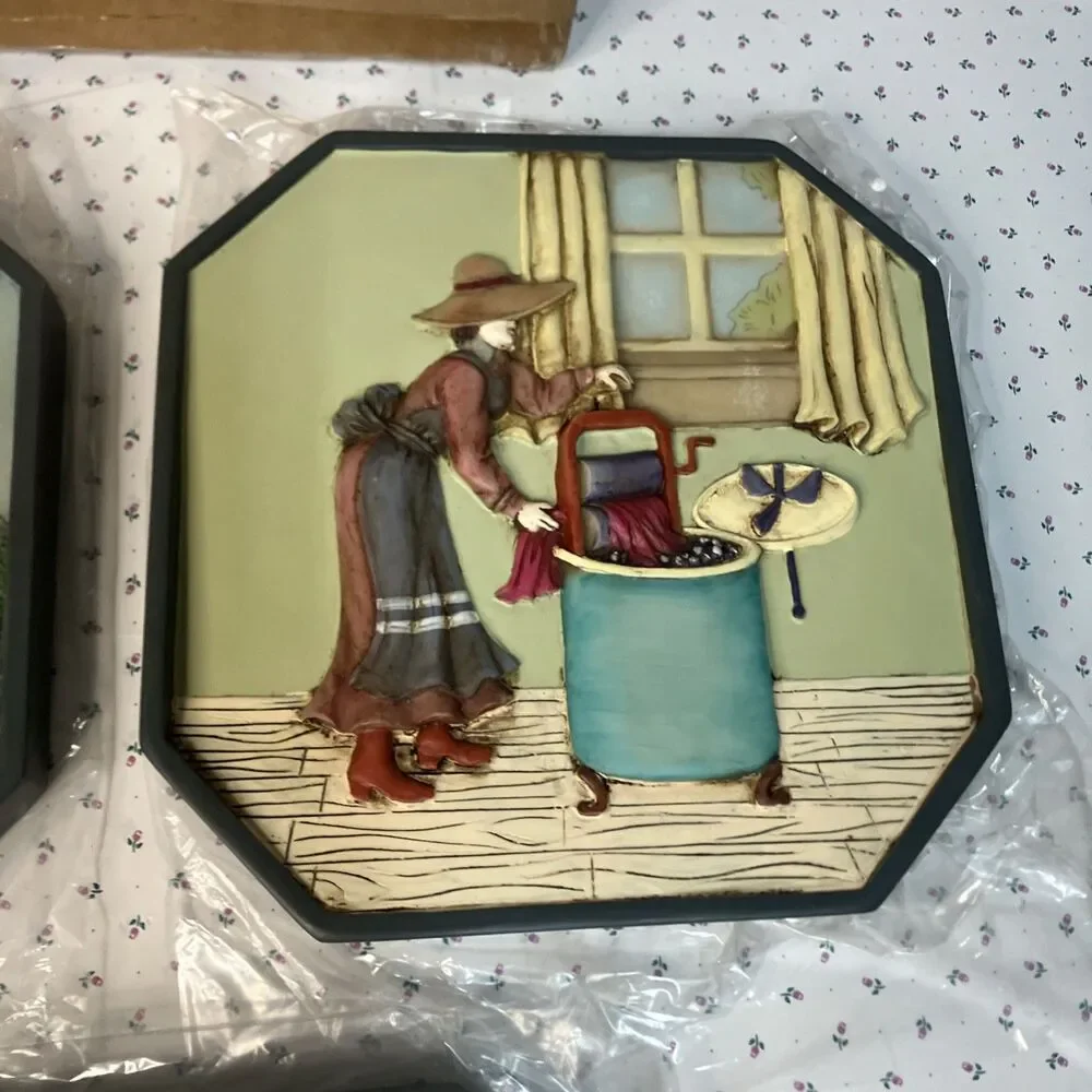 New Set of 3 Lillian Vernon Resin Laundry Plaques Wall Art 3D Raised Design